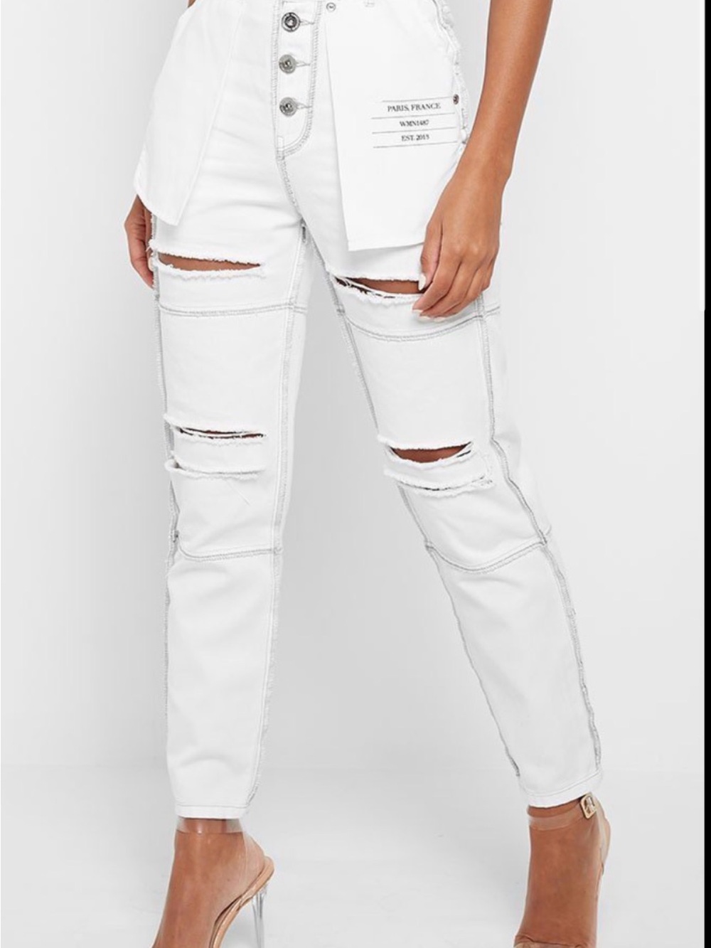 Maniere De Voir White Distressed Straight-Leg Jeans